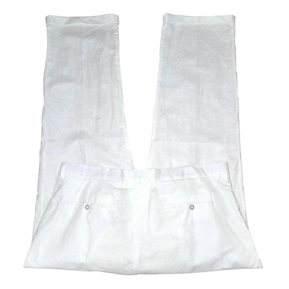 Giorgio Inserti Linen Trousers Mens 44X33 White Pleated Front Straight Leg Pants